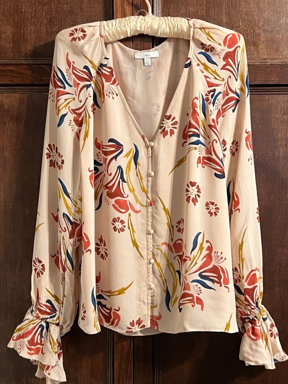 JOIE 100% SILK FLORAL BLOUSE PALE PINK SIZE LARGE